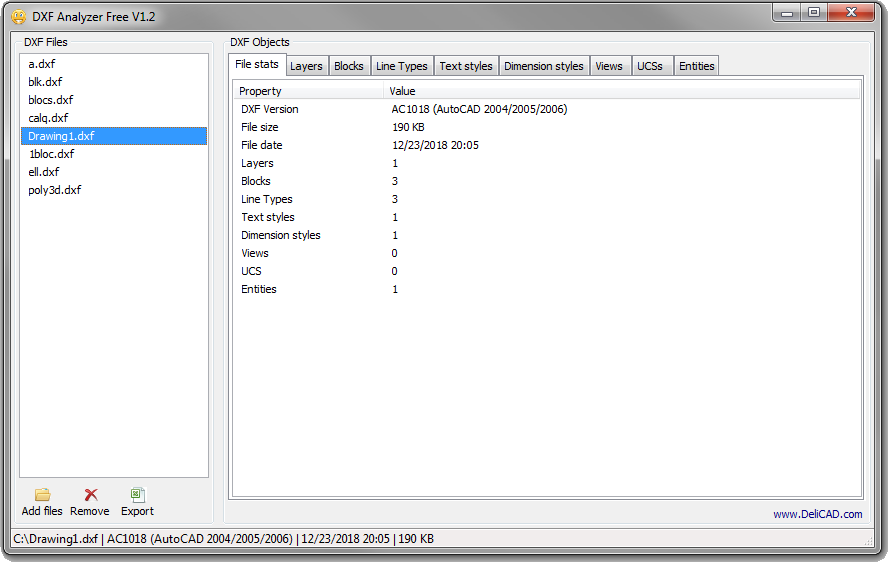 Analyze a DXF file 