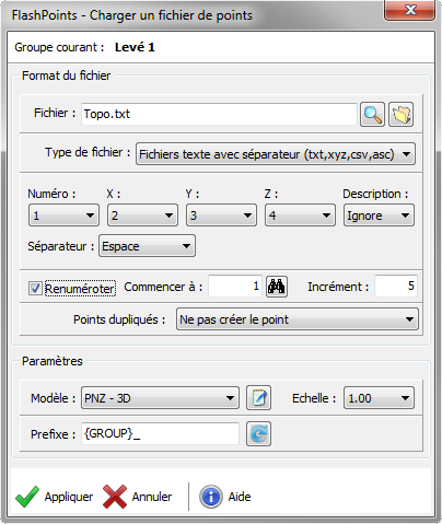 Import de points issus d'un fichier texte 