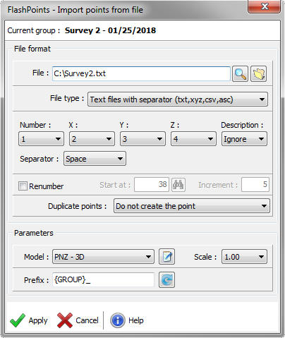 Import a text point file 